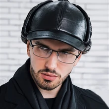 Мужские бейсболки из натуральной кожи, шапки из искусственного меха, зимняя теплая шапка с ушками, черная Серая шапка