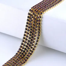 Single row rhinestones chain amethys crystals gold claw base cup chain stones and crystals strass sew on rhinestones for germent certain characterizations of tungsten ditelluride single crystals