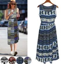Yibaka 2017 Europe and the United States new summer Bohemian long women dress round neck sleeveless printing summer dress women