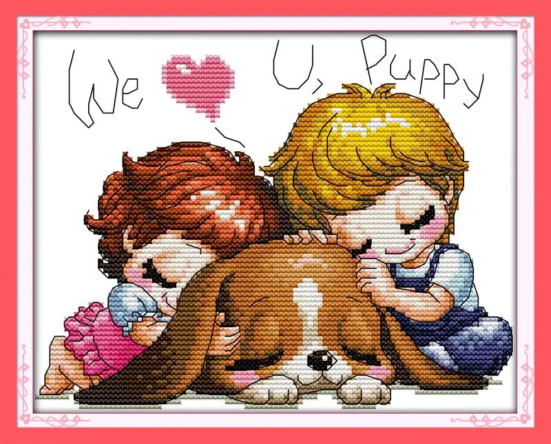 We love you Puppy! DMC Cross Stitch Baby DIY Needlework 11CT 14CT Set For Embroidery Counted Home Decor Crafts | Дом и сад