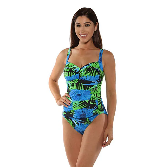 

bathing suit women swimwear Women's Solid Floral Shirred Tummy Control One Piece Bikini Swimwear Swimsuit maillot de bain badpak