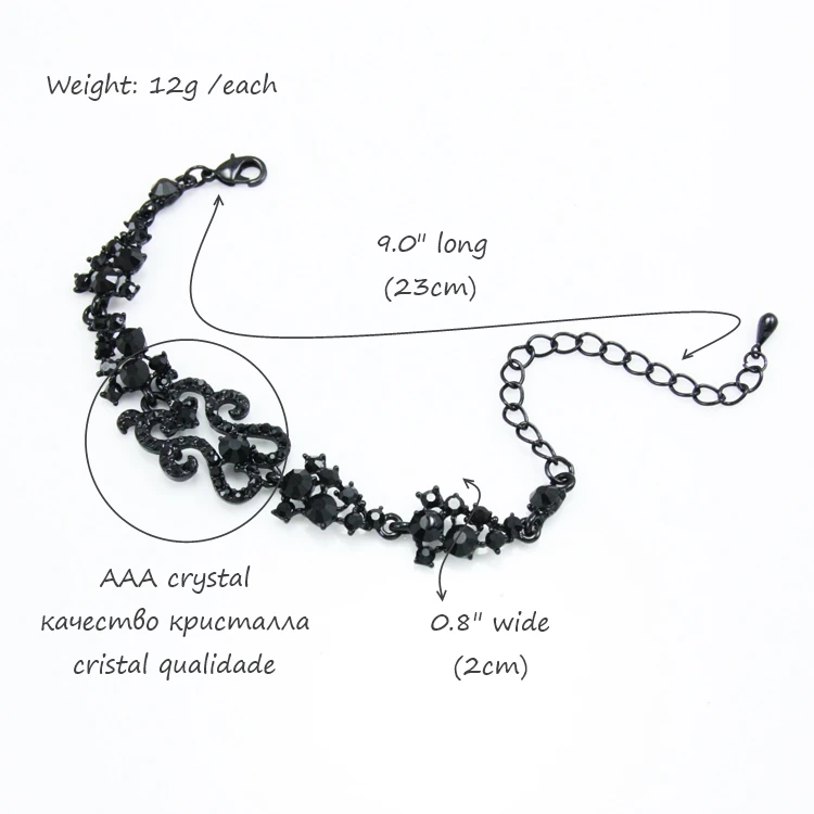 Оцесиро винтажные черные Кристальные браслеты для женщин металлические стразы черные красивые браслеты с камнем женские панк ювелирные изделия brt-j94