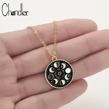 Chandler Moon Phase Necklace Galaxy Chocker Necklaces For Women Black Enamel Vintage Rouind Pendant Moon Crecent Charm Chokers