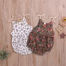 Для маленьких девочек Одежда для новорожденных для маленьких девочек s Цветочный принт Ромпер верхня одежда Летняя одежда для малышей для