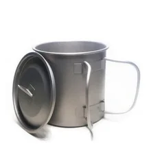 Титановая чашка со складной проволочной ручкой с крышкой для наружного использования, портативная чашка для воды, легкая пивная кружка, банка