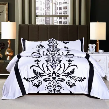 

Brief White Black Printing Bedding Sets Queen 3pcs 228x228 cm Bed Linen Duvet Cover With Pillowcase (No Sheet No Filling)