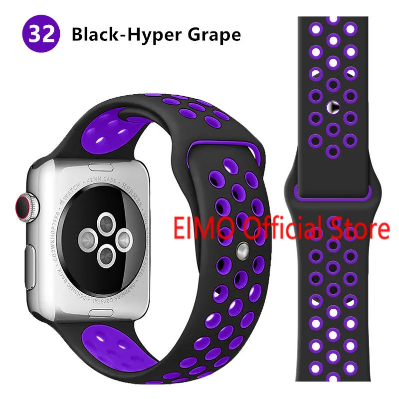 Ремешок для Apple Watch, 44 мм, 40 мм, 42 мм, 38 мм, iwatch series 5, 4, 3, 2, 1, спортивный силиконовый браслет, ремешок для часов, аксессуары для часов - Цвет ремешка: Black Hyper Grape