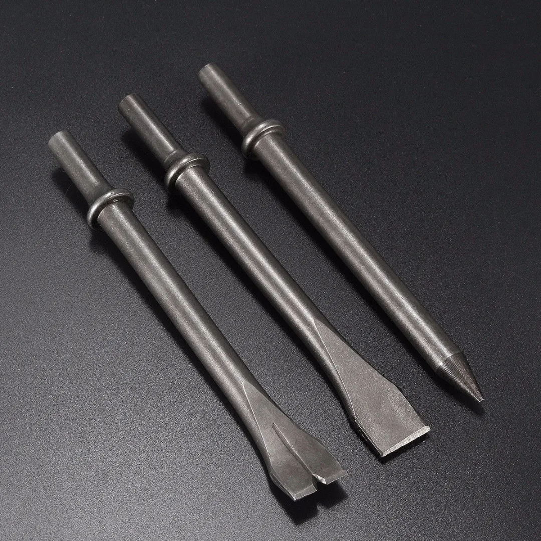 3 Pcs 7'' Length Air Hammer Punch Chipping Chisel Long Bit Set Round Bar Tool