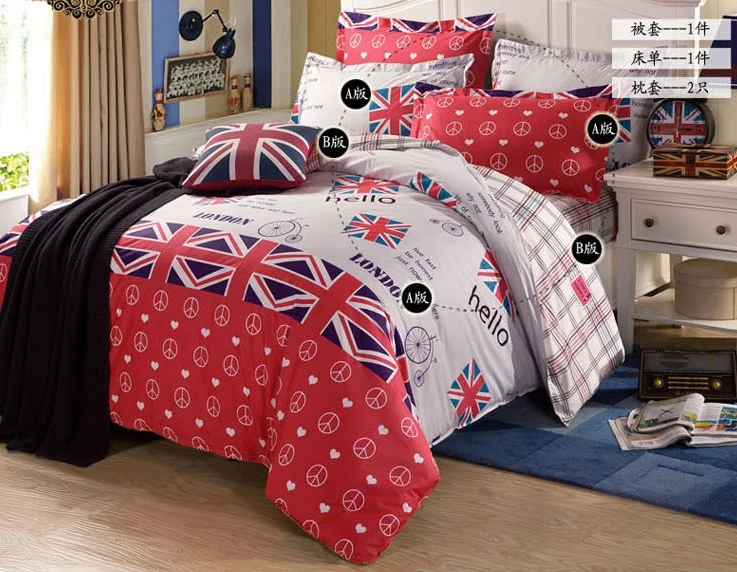 New Arrival 100 Cotton Fashion British National Flag Bedding Set Red
