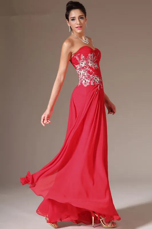 Free-Shipping-New-Red-Strapless-Sweetheart-Lace-Appliques-Prom-Gown-Dresses