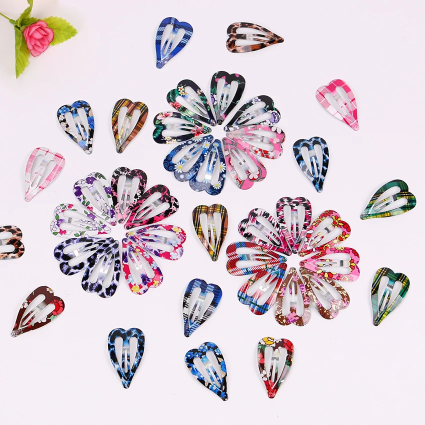 12PCS The New Love Heart Shape Hair Clips Girls Fashion Print Floral Colorful Hairpins Women Hairpin Hair Accessories hair accessories for brides