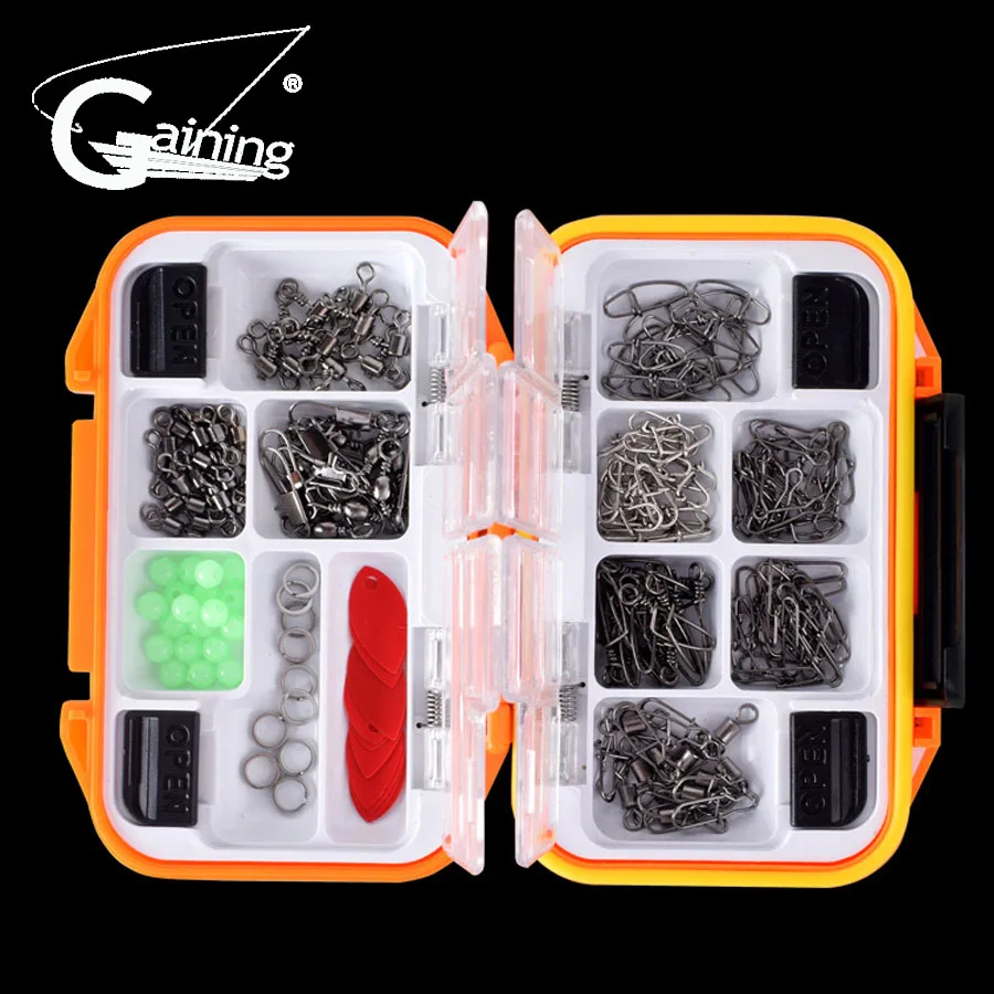 

191pcs/box Fishing Accessories Kit Including Fishing Swivels Snaps Sinker Slides Luminous Beads with 12 Compartments Tackle Box