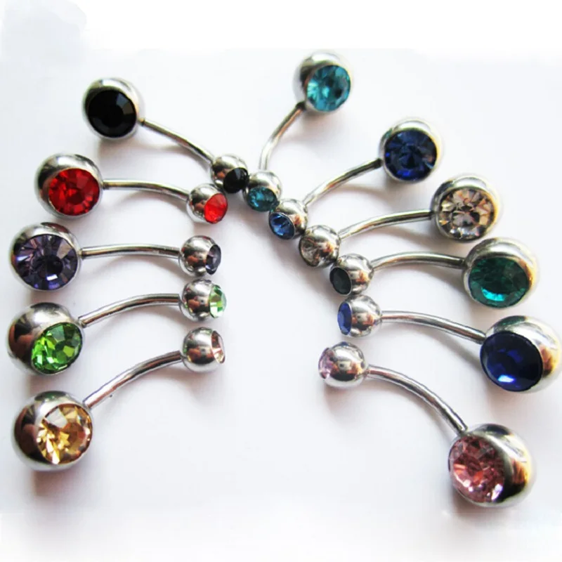 Piercing Jewelry 10 pcs/lot Piercing Navel Surgical Steel Single Crystal Rhinestone Belly Button Rings 5/8mm Ball