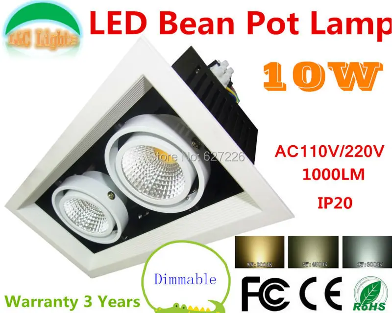 Dimmable 10W LED Bean Pot Light COB LED Grille Lamp Highlighted LED