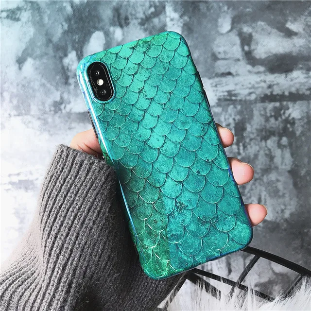 

Mermaid scales blue Ray Case for iphone X 7 7Plus Shiny Soft TPU Case For iphone 6 6s 6plus 6splus 8 8Plus back cover