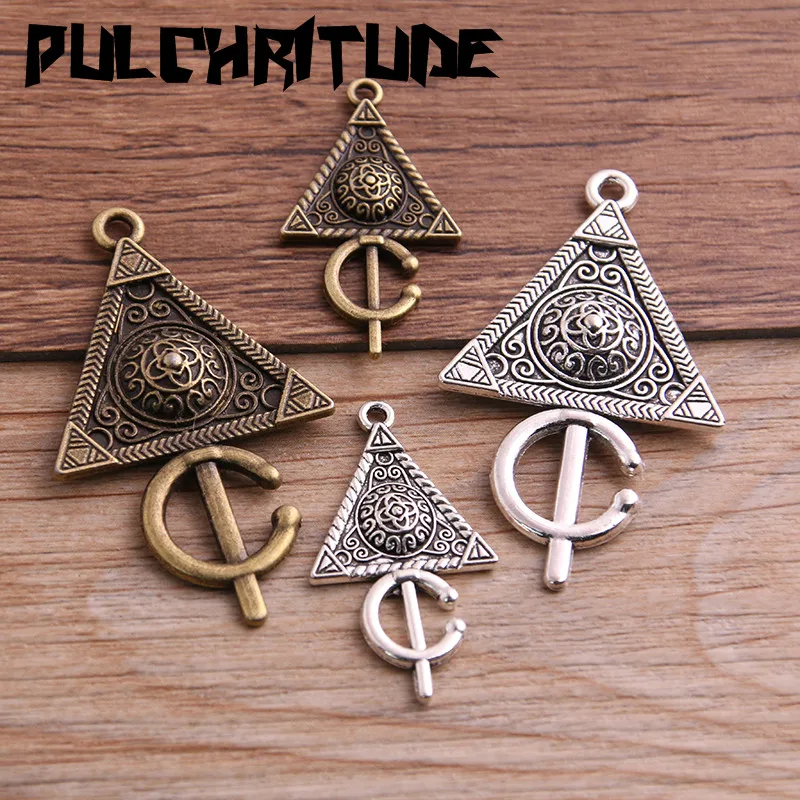 

PULCHRITUDE 6PCS 2 Size Metal Alloy Two Color Geometry Triangle Charms Pendants for Jewelry Making DIY Handmade Craft P6575