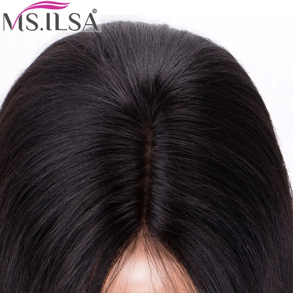 Прямой короткий боб парик из человеческих волос с детскими волосами 4 дюйма пробор предварительно выщипанные кружевные передние парики для черных женщин MS. ILSA