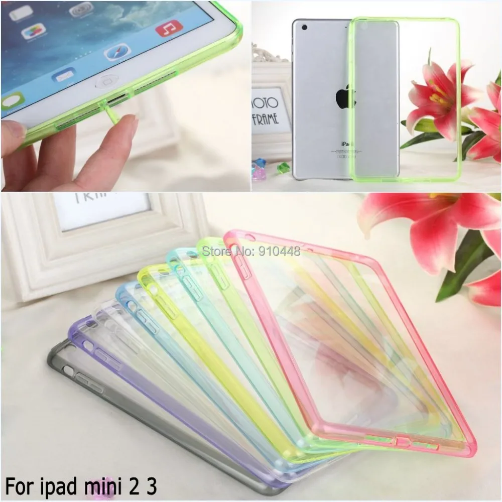 

New Fashion soft tpu gel silicon with dust plug design case with crystal transparent back cover for ipad mini and mini 2 3 case