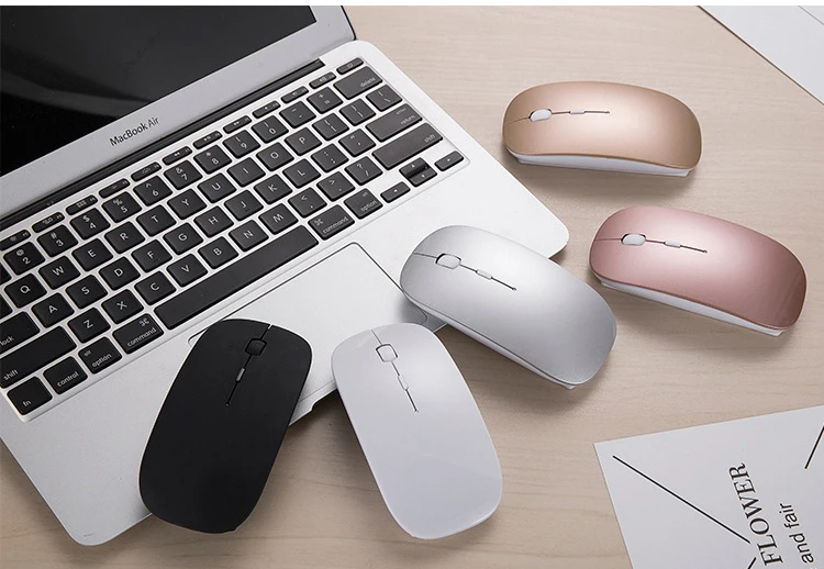 Перезаряжаемая USB Беспроводная Бесшумная игровая мышь, ультра тонкая мышь для Macbook, Android, Apple, ноутбука, ПК