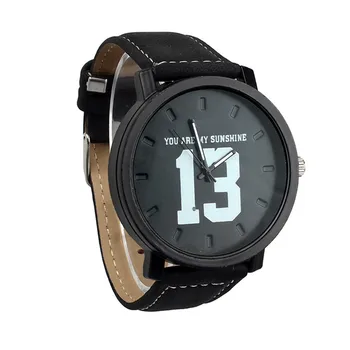 

Mens watch luxury New Fashion Hot Selling Quartz Faux Black Leather Band Men's Wrist Watch with Number 13 and 14 Relojes Relogio