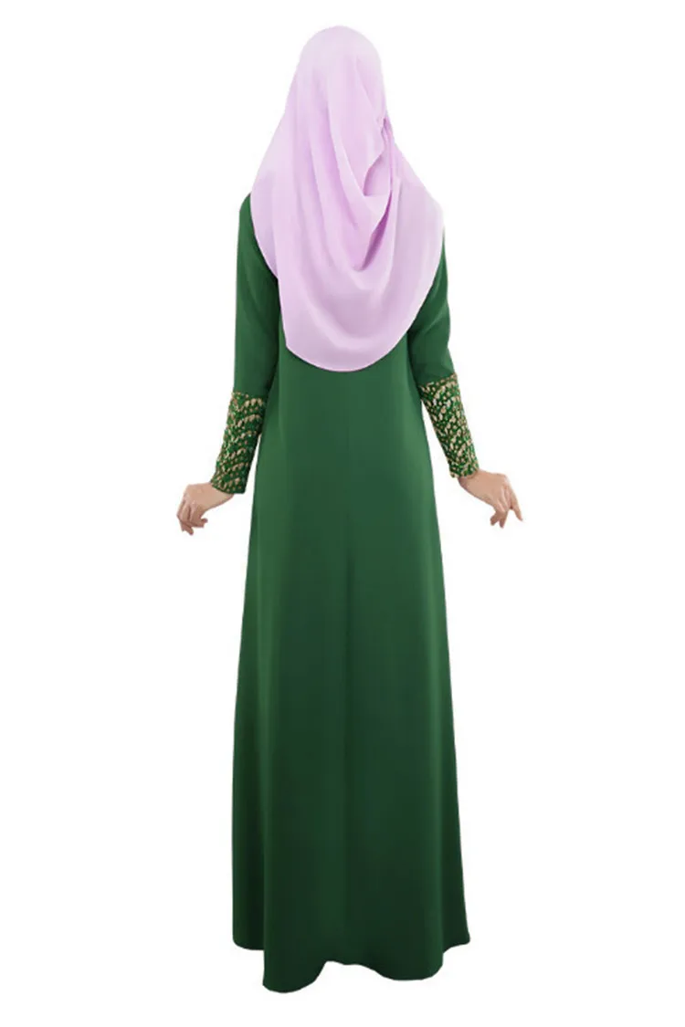 2016 Lady Lace Stitching Long Sleeve Party Full Length Dress Fashion Abaya Islamic Muslim (8)