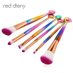 Pro 6pcs Shell Makeup Brushes Set Foundation Powder Eyeshadow Concealer Blusher Mermaid Color Cosmetic Brush Kit for Make Up