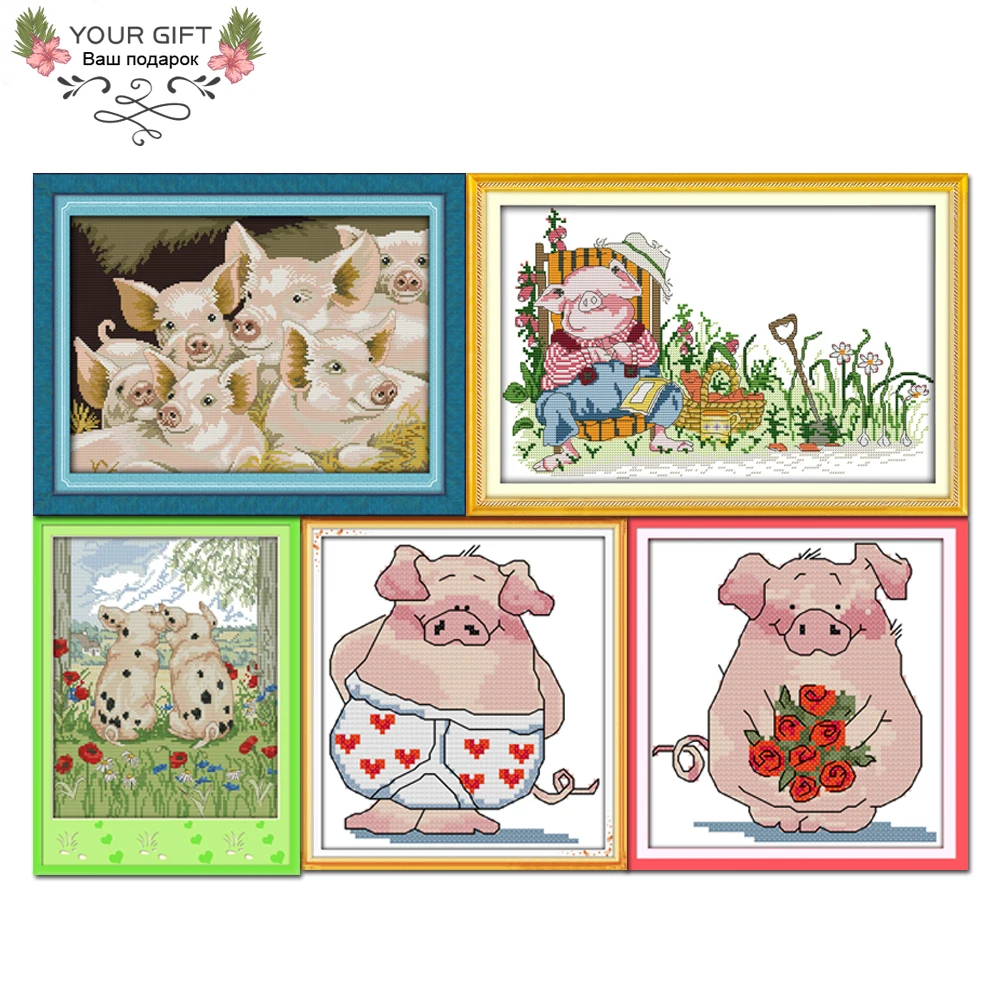 Joy Sunday D145D442D625D627D628 Free Shipping Home Decor Lovely Pig Couples Sleeping Little Brother Sister Cross Stitch | Дом и сад