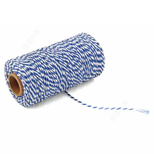 100 м/рулон, двойной цветной хлопковый шпагат, веревка, ручная работа, подарочная упаковка, шнур, витые шнуры, художественное украшение - Цвет: Sapphire blue white