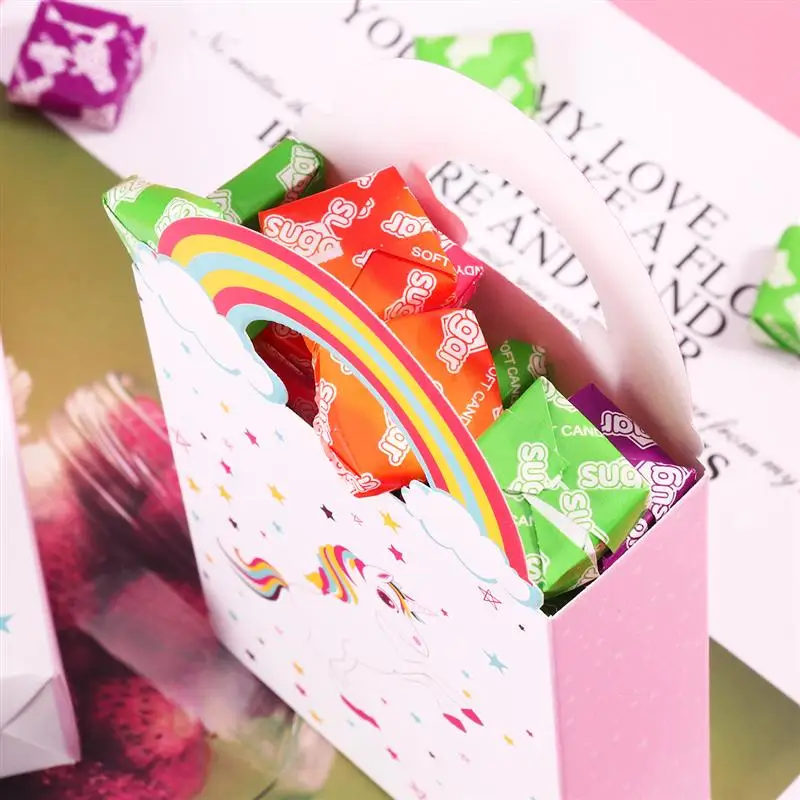 24 шт бумажные пакеты единорога с разноцветная ручка вечерние подарочные сумки конфет
