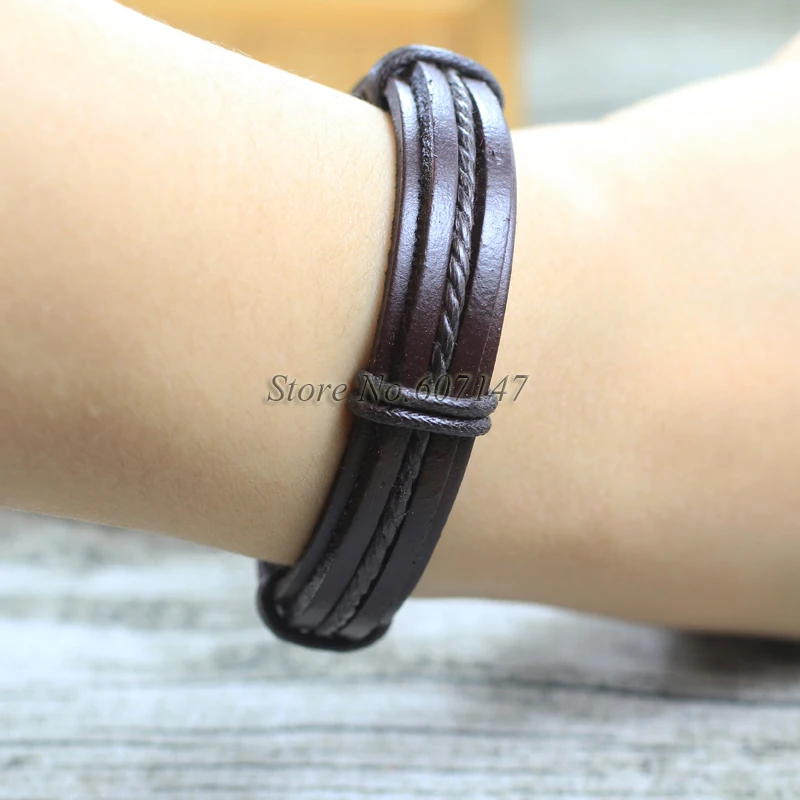 

2019 Twist Handmade Bangle pulseira masculina Wrap Brown Retro Genuine Leather Bracelet Men with Braided Rope PT14