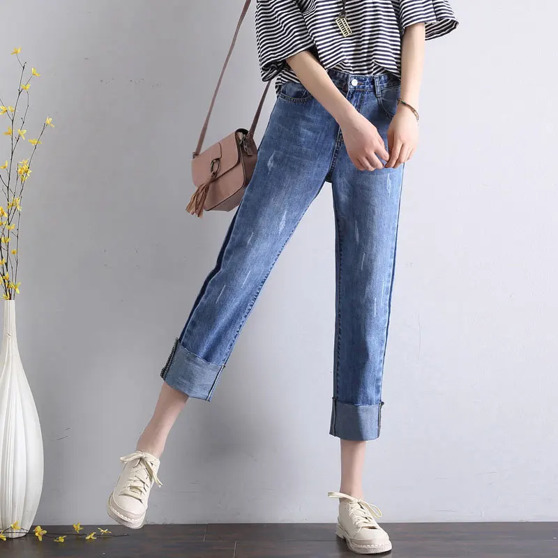 

2019 New breathable Pants Vintage waistline Jeans New Womens Pants Full Length Pants Loose Cowboy Pants