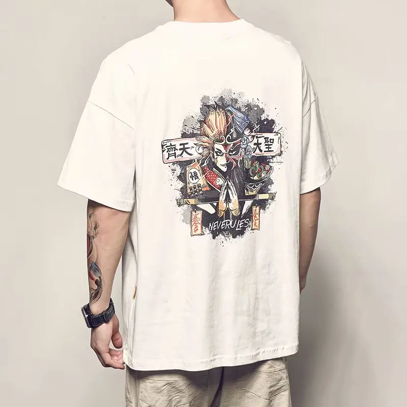 

HIPHOP short-sleeved T-shirt men's trend hip-hop loose Chinese style Qitian Dasheng anime half sleeve summer compassionate