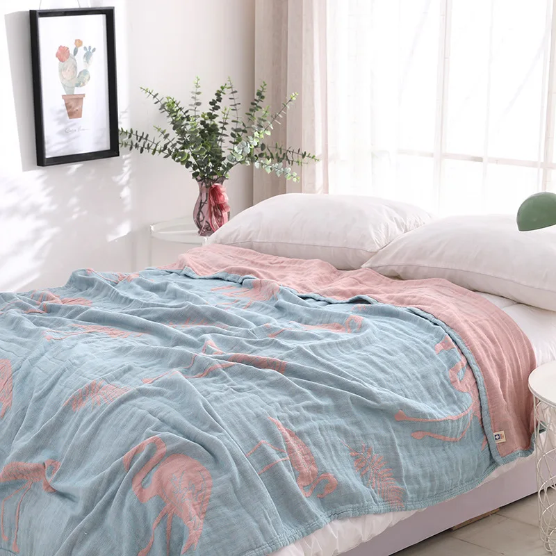 

Pink Flamingo 100% Cotton Muslin Blanket Bed Sofa Travel Breathable Large Soft Throw Blanket Para Quilt Cover 150X200CM200X230CM