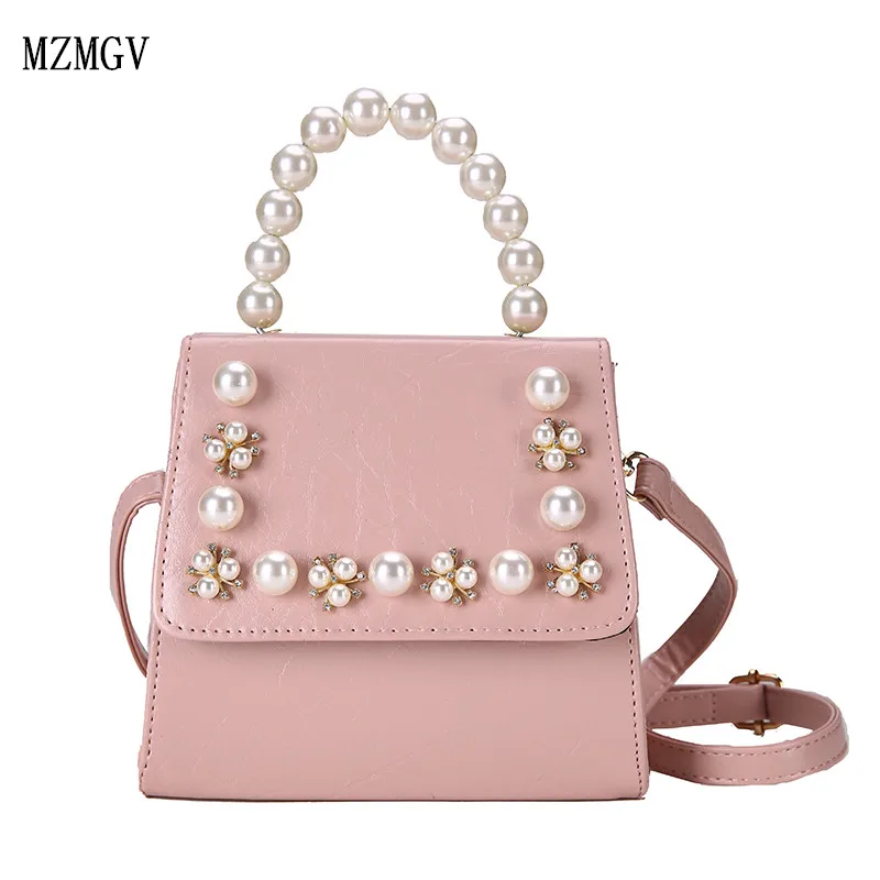 

2019 new luxury pearl decoration women's bag ladies square handbag high quality pu messenger bag casual fashion bag
