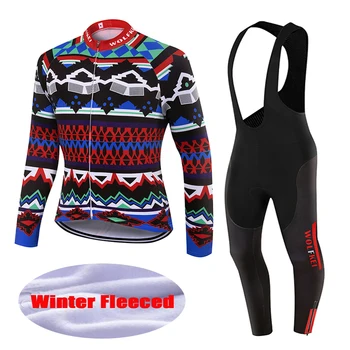 

WOLFKEI Brand New Ropa ciclismo winter thermal fleece cycling jersey and bib tights set/Quick Dry Cycling Clothing #WK000287