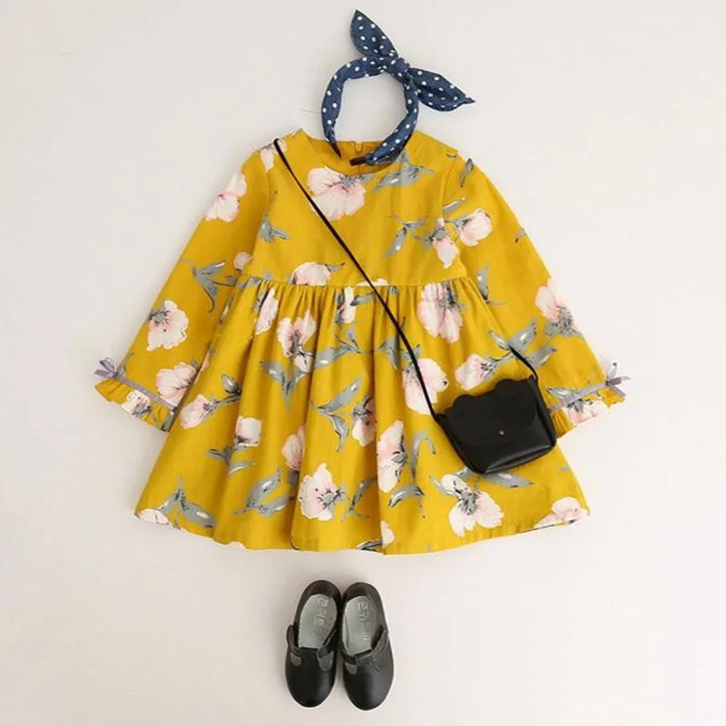 Платье для маленьких девочек платье с цветочным принтом и длинными рукавами костюм для девочек детская одежда для девочек, детские платья Vestido@ 30