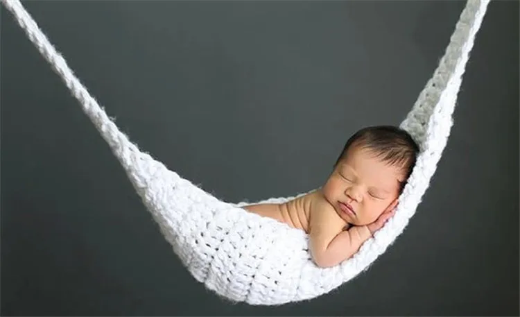 Crochet White Hammock Newborn Baby Photography Props Crochet Baby Hanging Cocoon for Photo Shoot Knitted Hanging Bed Camping Table Foldable Outdoor 