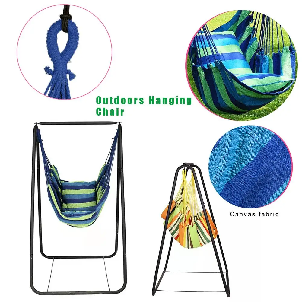 

Outdoors Hanging Chair Swing Chair Rainbow Striped Canvas Camp Swing Hammock Good Quality Comfortable