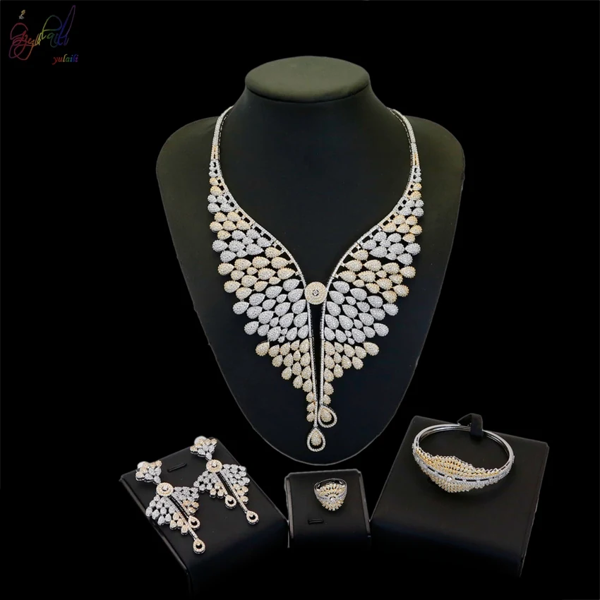 

Yulaili American Luxury Bridal Jewelry sets Big Crystal Necklace Earring Wedding Jewelry for Women