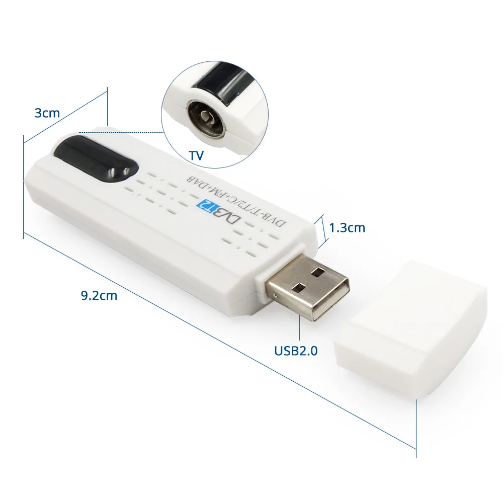Digital DVB-T2/T DVB-C USB 2.0 TV Tuner Stick HDTV Receiver with Antenna Remote Control HD USB Dongle for Windows PC Laptop