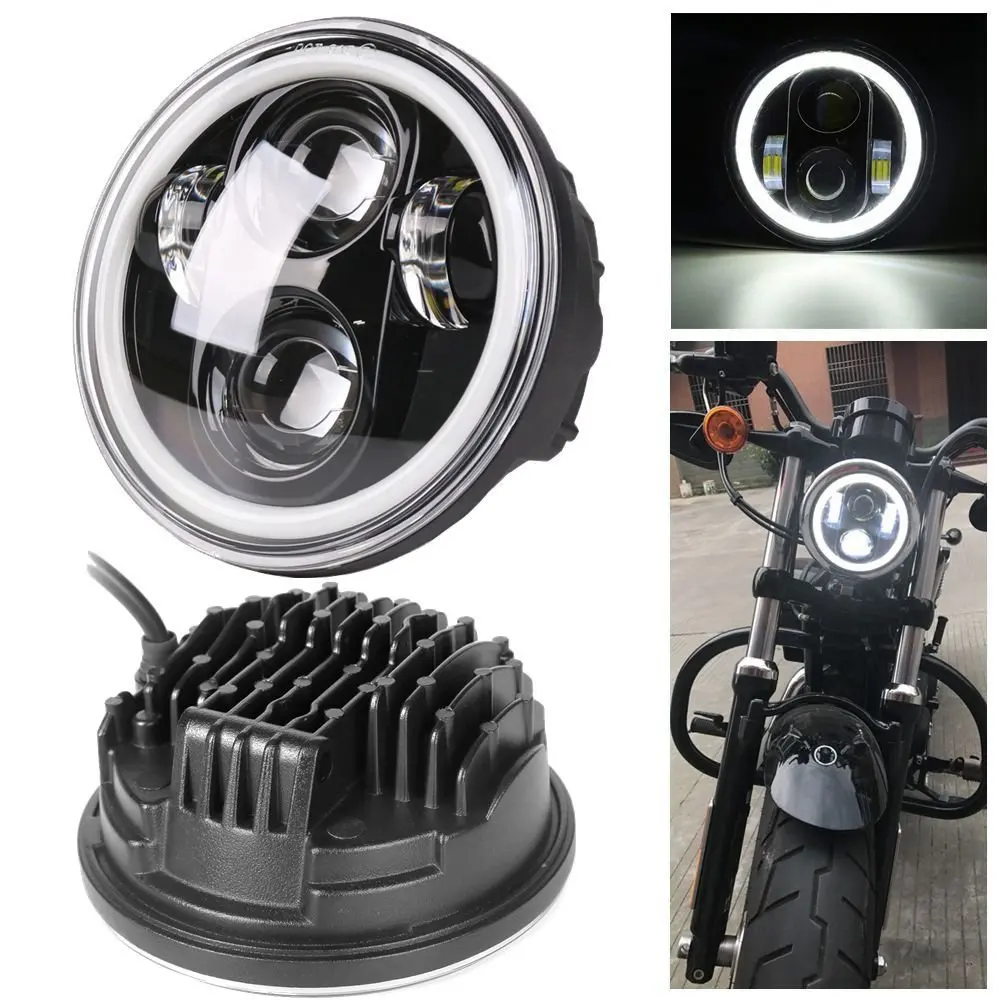 For Harleys Lights 5 3/4" Black LED Daymaker Headlight with Halo Ring