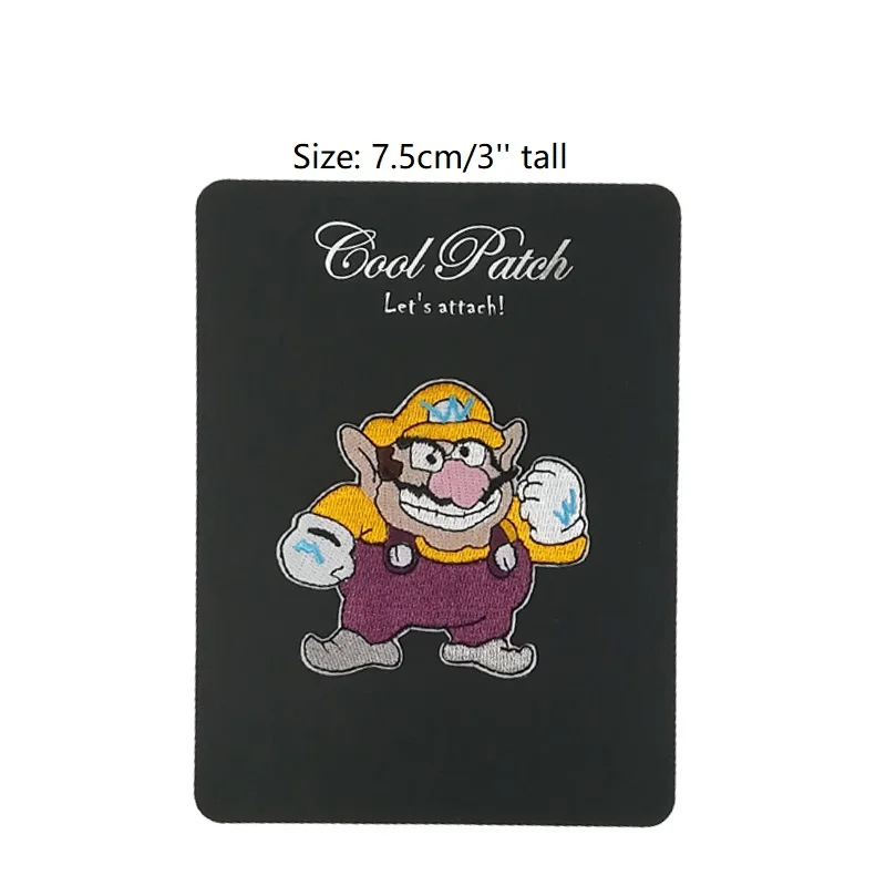 

3" Wario Super Mario Brother Game Embroidered iron on patches for clothing Cartoon Cute badge applique cosplay costume diy