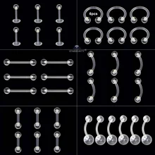 6 шт прозрачный поддельный нос кольцо язык кольцо-пирсинг в язык мягкая акриловая губная спираль Имитация пирсинга пирсинг для пупка пирсинг ниппель кольцо