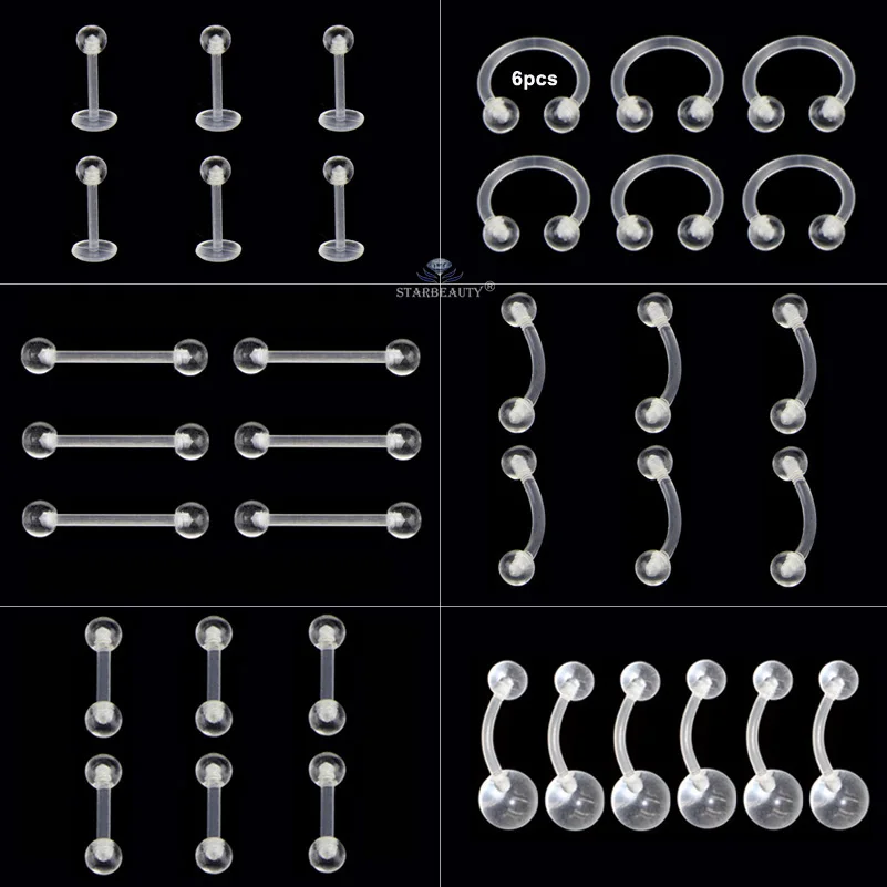 

6pcs Clear Fake Nose Ring Tongue Piercing Tongue Ring Soft Acrylic Lip Helix Piercing Fake Piercing Tragus Pircing Nipple Ring
