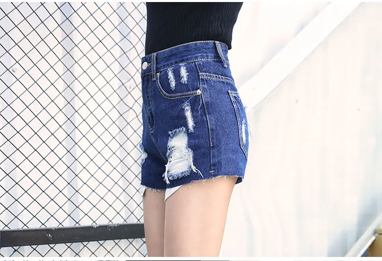 Dunayskiy для женщин летние светло и темно синие однотонные высокая талия джинсовые шорты повседневное стильная рваность Женский шорты для