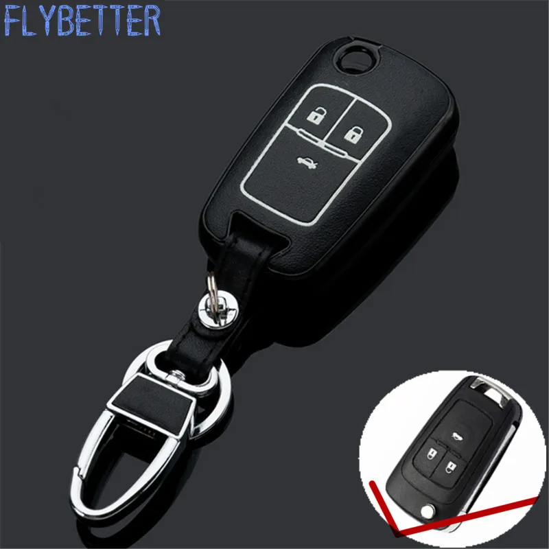 FLYBETTER New ABS Material Genuine Leather Remote Control Key Chain Cover Case For Chevrolet Cruze 3Buttons