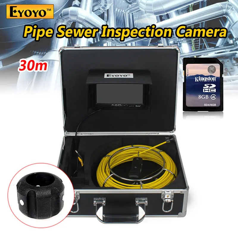 

Eyoyo 30M Sewer Video Recording Camera 7" LCD Screen Drain Pipe Inspection DVR 12 Led with Battery with Aluminum Case