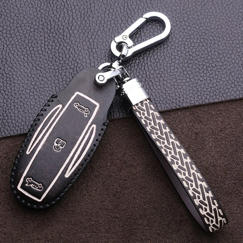 

Car Geunine Leather Key Wallet Cover Case Keychain Pocket For Tesla Model S Model X Key Holder Protect Accessories