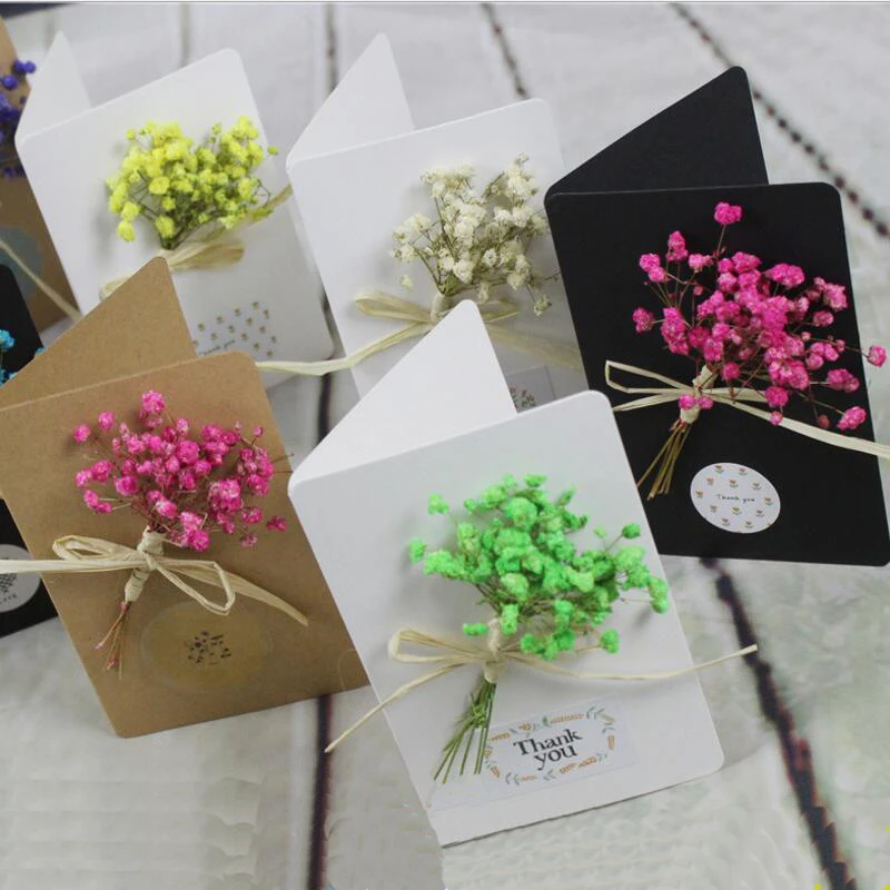 3pcs/lot Mini Fresh DIY Dried Flower Birthday Card Folding