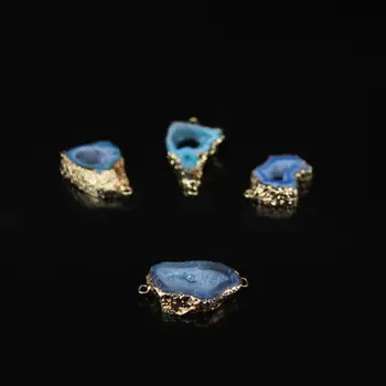 

5pcs,Natural Druzy Geode freeform Slab connector beads,golden Edge Blue Geode Slices Pendant bracelet Necklace Crafts